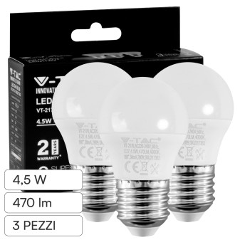 VT-2176 Super Saver Pack 3 Lampadine LED E27 G45 4,5W V-Tac