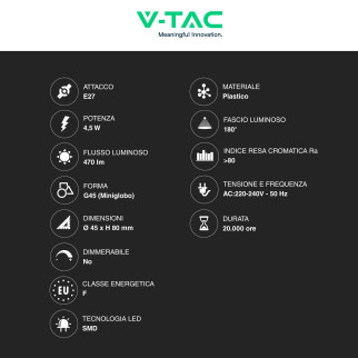 VT-2176 Super Saver Pack 3 Lampadine LED E27 G45 4,5W V-Tac