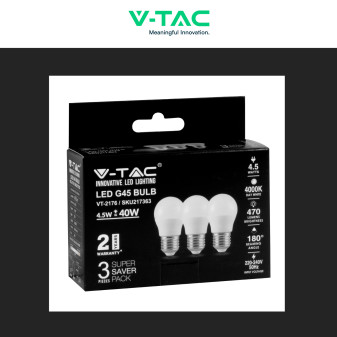 VT-2176 Super Saver Pack 3 Lampadine LED E27 G45 4,5W V-Tac
