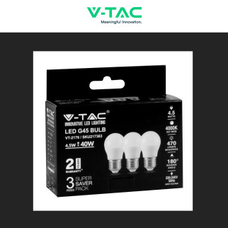 VT-2176 Super Saver Pack 3 Lampadine LED E27 G45 4,5W V-Tac