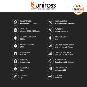 Uniross Torcia Ricaricabile Rechargeable Lantern Mod ULSA05