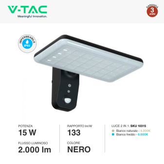 VT-414 Faro LED 15W IP65 Pannello Solare con Sensore V-Tac