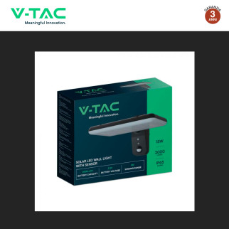 VT-414 Faro LED 15W IP65 Pannello Solare con Sensore V-Tac