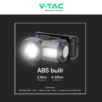 V-Tac Torcia Frontale LED SMD RGB 3W Ricaricabile Dimmerabile IP43