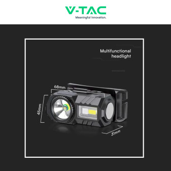 V-Tac Torcia Frontale LED SMD RGB 3W Ricaricabile Dimmerabile IP43