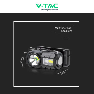 V-Tac Torcia Frontale LED SMD RGB 3W Ricaricabile Dimmerabile IP43