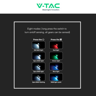 V-Tac Torcia Frontale LED SMD RGB 3W Ricaricabile Dimmerabile IP43