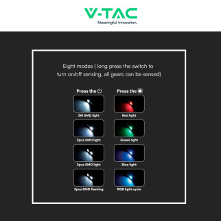 V-Tac Torcia Frontale LED SMD RGB 3W Ricaricabile Dimmerabile IP43