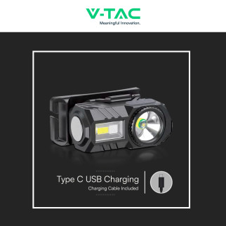 V-Tac Torcia Frontale LED SMD RGB 3W Ricaricabile Dimmerabile IP43
