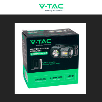 V-Tac Torcia Frontale LED SMD RGB 3W Ricaricabile Dimmerabile IP43