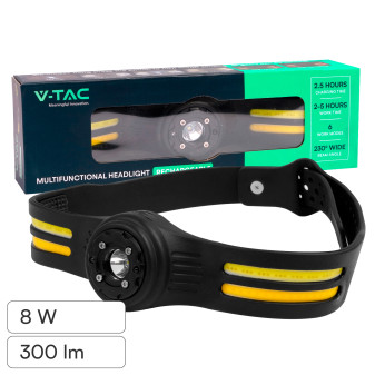 V-Tac Torcia Frontale LED SMD COB 3W + 5W Ricaricabile IP43
