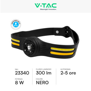 V-Tac Torcia Frontale LED SMD COB 3W + 5W Ricaricabile IP43