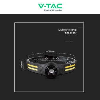 V-Tac Torcia Frontale LED SMD COB 3W + 5W Ricaricabile IP43