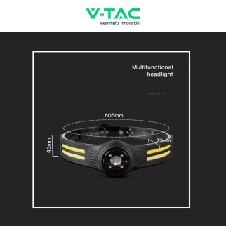V-Tac Torcia Frontale LED SMD COB 3W + 5W Ricaricabile IP43