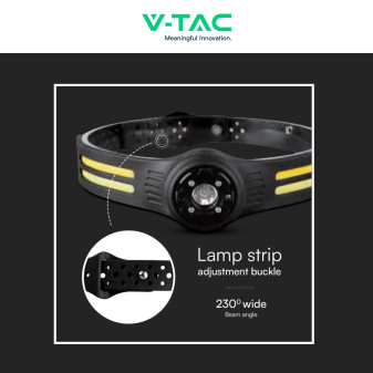 V-Tac Torcia Frontale LED SMD COB 3W + 5W Ricaricabile IP43