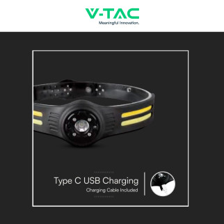 V-Tac Torcia Frontale LED SMD COB 3W + 5W Ricaricabile IP43