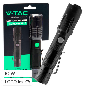 V-Tac Torcia LED SMD 10W Ricaricabile Dimmerabile IP54