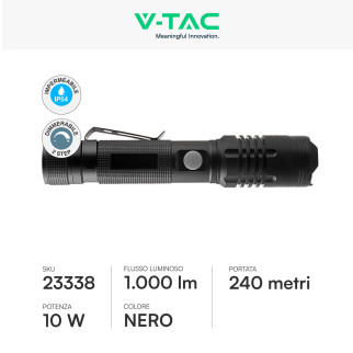 V-Tac Torcia LED SMD 10W Ricaricabile Dimmerabile IP54