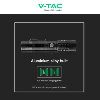 V-Tac Torcia LED SMD 10W Ricaricabile Dimmerabile IP54