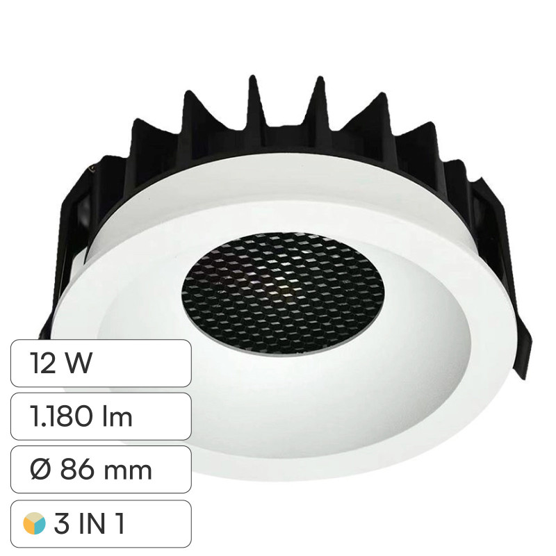 V-Tac Faretto LED COB 12W Incasso Rotondo CCT Bianco