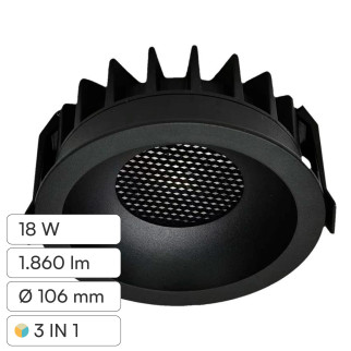 V-Tac Faretto LED COB 18W Incasso Rotondo CCT Nero