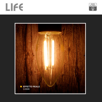 Life Lampadina LED E14 2,5W Candela C35 Filament Bianco