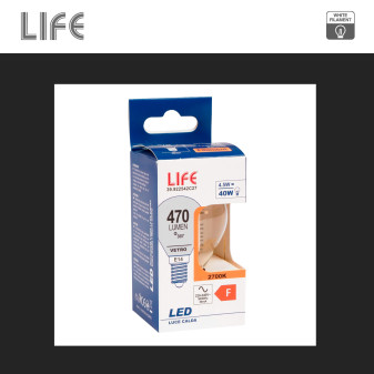 Life Lampadina LED E14 4,5W MiniGlobo P45 Filament Bianco