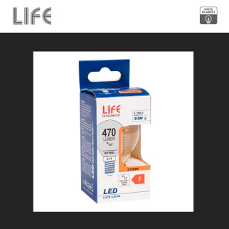Life Lampadina LED E14 4,5W MiniGlobo P45 Filament Bianco