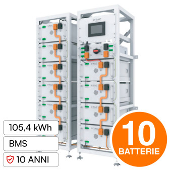 V-Tac Kit 10 Accumulatori BMS Stack LiFePO4 Fotovoltaico Rack