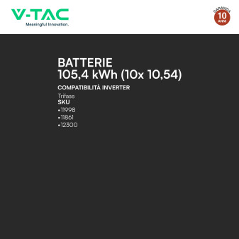 V-Tac Kit 10 Accumulatori BMS Stack LiFePO4 Fotovoltaico Rack