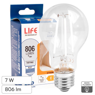 Life Lampadina LED E27 7W Goccia A60 Filament Bianco