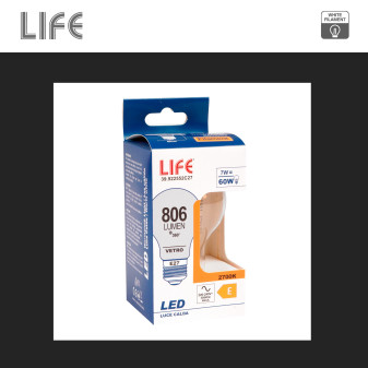 Life Lampadina LED E27 7W Goccia A60 Filament Bianco