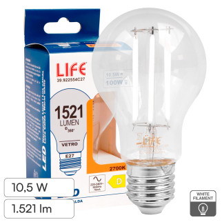 Life Lampadina LED E27 10,5W Goccia A60 Filament Bianco