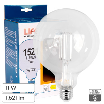 Life Lampadina LED E27 11W Globo G125 Filament Bianco