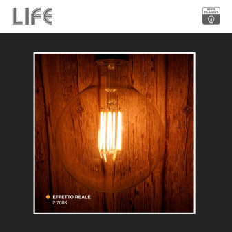 Life Lampadina LED E27 11W Globo G125 Filament Bianco