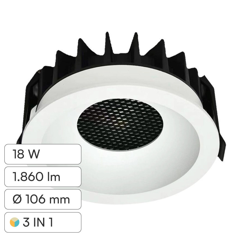 V-Tac Faretto LED COB 18W Incasso Rotondo CCT Bianco