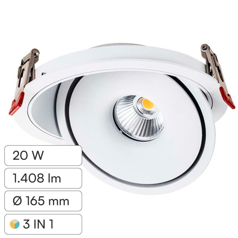 V-Tac Faretto LED COB 20W Incasso Rotondo Orientabile CCT