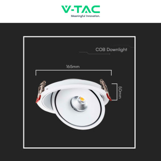 V-Tac Faretto LED COB 20W Incasso Rotondo Orientabile CCT
