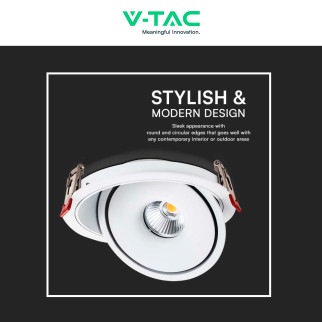 V-Tac Faretto LED COB 20W Incasso Rotondo Orientabile CCT