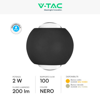 V-Tac VT-2502 Applique LED 2W COB IP54 Doppio Fascio Luminoso