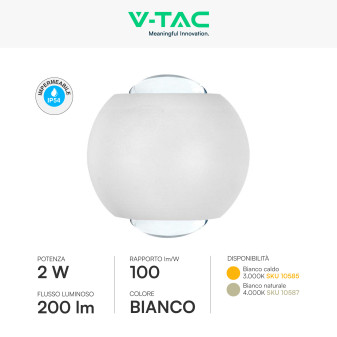 V-Tac VT-2502 Applique LED 2W COB IP54 Doppio Fascio Luminoso