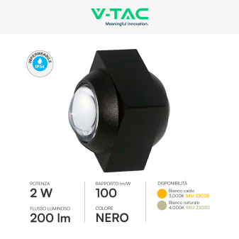 V-Tac VT-2503 Applique LED 2W COB IP54 Doppio Fascio Luminoso