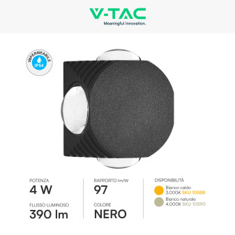 V-Tac VT-2544 Applique LED 4W COB IP54 con 4 Fasci Luminosi
