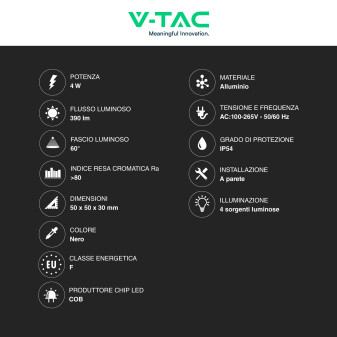 V-Tac VT-2544 Applique LED 4W COB IP54 con 4 Fasci Luminosi