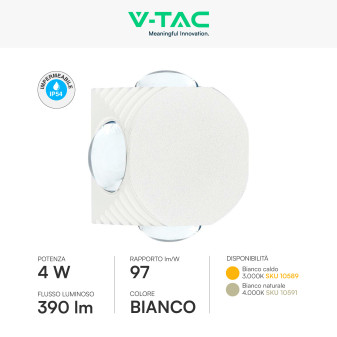 V-Tac VT-2544 Applique LED 4W COB IP54 con 4 Fasci Luminosi