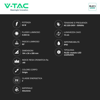 V-Tac VT-44050CCT Faro LED 50W SMD IP65 Led Sostituibili