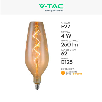 V-Tac VT-2272 Lampadina LED E27 4W B125 Filament Spiral