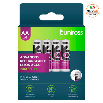 Uniross 1500 Series Pile Ricaricabili Stilo AA HR6 Ioni di Litio