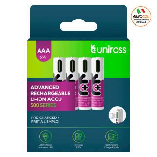 Uniross 500 Series Pile Ricaricabili Ministilo AAA HR3 Ioni di Litio