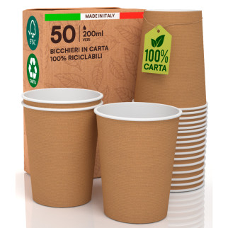 50 Bicchieri in 100% Carta Biodegradabile Avana da 200ml